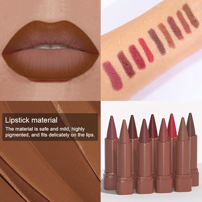 BINGBRUSH 2-in-1 Gradient Lip Liner & Lipstick Combo,Matte Longwear Waterproof Lip Pencil with Cone Tip,Smudge Proof Crayon for Flawless Ombre Contour,Women's Long Lasting Makeup Set (01#Warm Brown)