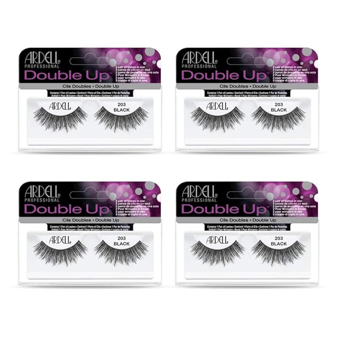 Ardell False Eyelashes Double Up 203 Black - Lightweight, Natural Look Strip Lashes for Glamorous Eye Makeup, 4 Pack