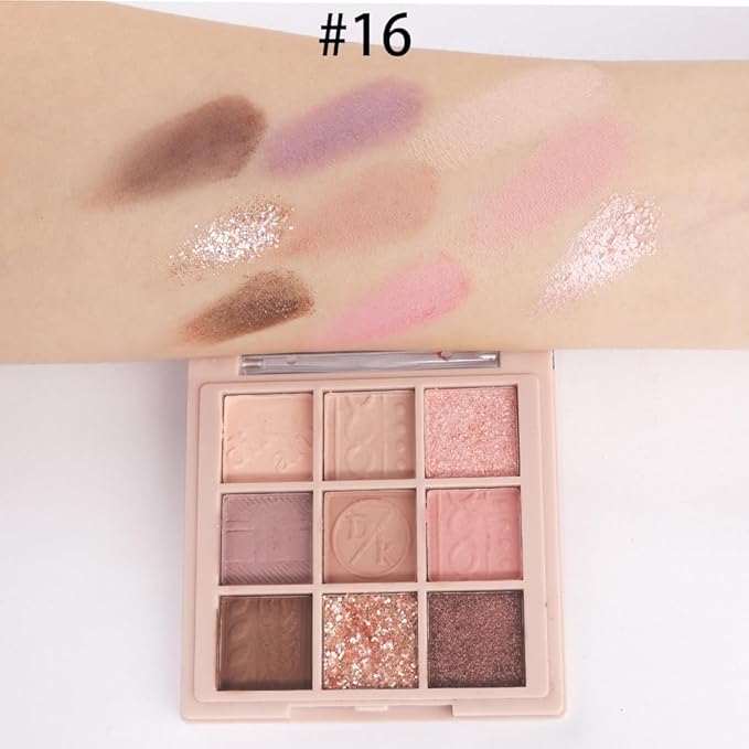 AMY'S DIARY Matte Shimmer Pink Eye Shadow Palette Makeup,Eyeshadow Long Lasting Waterproof Cruelty-Free, 9 Blendable Shades in Smooth Matte and Shimmer Finishes with Gorgeous Pearls for Girls (16#)