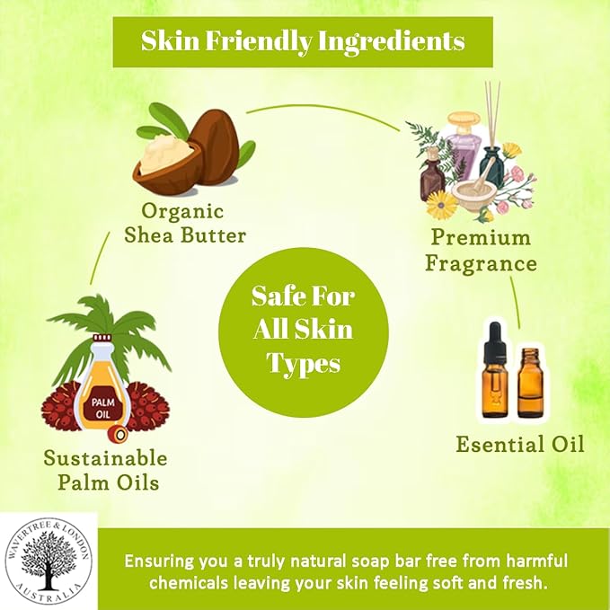 Wavertree & London Basil Lime & Mandarin Scented Natural Soap (2 Bars), 7oz Moisturizing French Triple Milled Soap Bars enriched with shea butter - Pure Plant Based Bath & Body Bars for All Skin Types