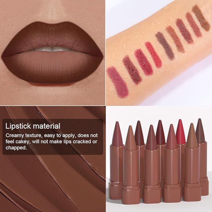 BINGBRUSH 2-in-1 Gradient Dark Brown Lip Liner Matte Lipstick, Longwear Waterproof Lip Pencil with Cone Tip, Crayon for Flawless Ombre Contour, Women's Long Lasting Makeup Set(05#&08)