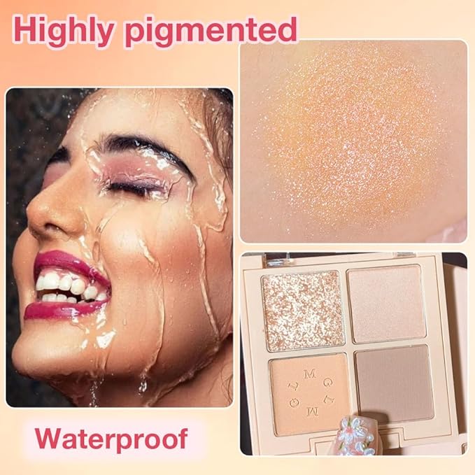 4Colors Eyeshadow Makeup Palette,Nude Champagne Natural Neutral Powde Eye Shadow Palette for Older Women,Long Lasting Naturing-Looking,Lightweight,Waterproof,Eye Makeup Kit Travel Size