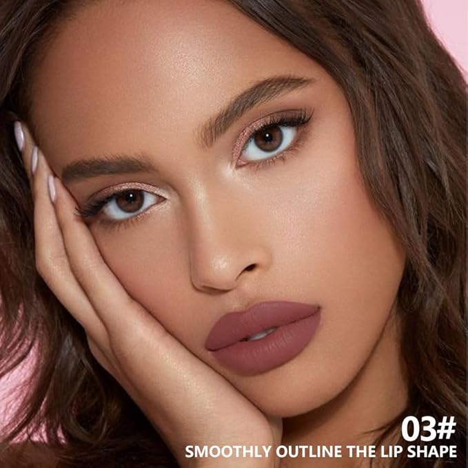 Matte Lipstick Crayon for Women, Nude Brown 24 Hour Lipstick Lip Liner Pencil, Neutral Lip Stick Lipliner Long Lasting Waterproof Smudge Proof, Vegan & Cruelty-Free, 03