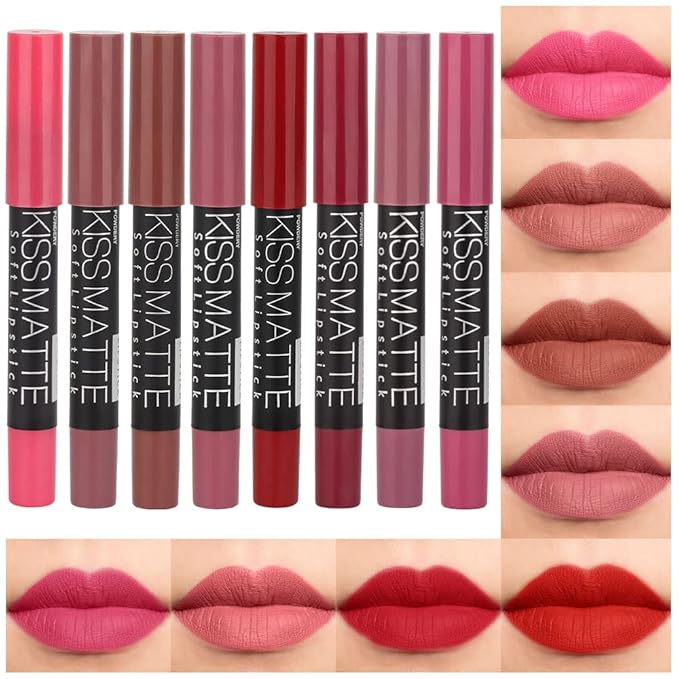 BINGBRUSH 8 Colors Moisture Smooth Longwear Lipstick Pack Set, Matte Color Stick Ultimate Lip Crayon for Makeup Collection - Nourishing Waterproof Velvet Lipgloss Lip Stain (set07)