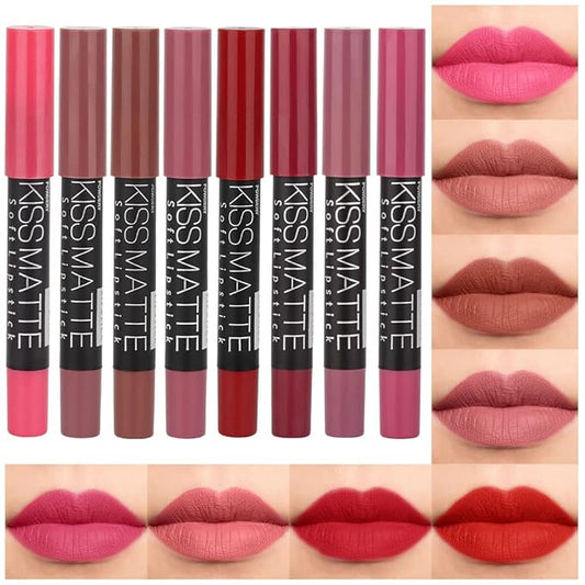 BINGBRUSH 8 Colors Moisture Smooth Longwear Lipstick Pack Set, Matte Color Stick Ultimate Lip Crayon for Makeup Collection - Nourishing Waterproof Velvet Lipgloss Lip Stain (set07)