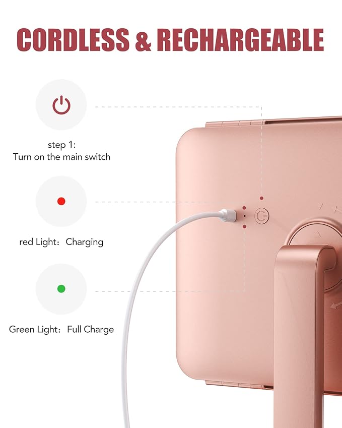 EASEHOLD Rechargeable Vanity Mirror with Lights, 116 LEDs Make up Mirror, 3-Color Lighted Makeup Mirror, 2X/3X/10X Magnification, 5000 mAh, Touch Sensor, Light up Mirror, Gifts for Women