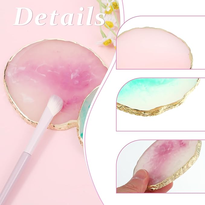 3 Pcs Resin Nail Art Palette, Nail Painting Mixed Color Palettes, Gold Edge Nails Holder Display Board, Nails Gel Color Makeup Display Board Pallet(Green, Pink, Purple)