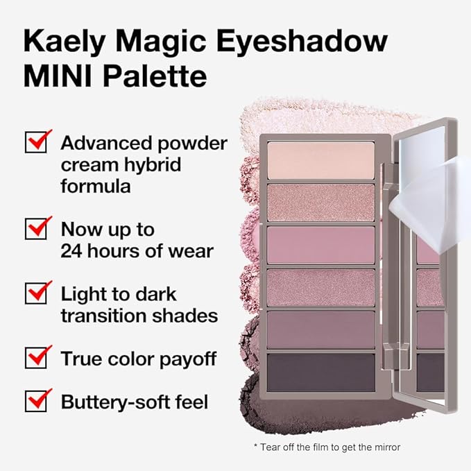 Kaely 6 Colors Mini Pink Eye Shadow Palette Makeup, Neutral Matte Shimmer Eyeshadow Palette for Older Women Highly Pigmented Waterproof, paleta de sombras de ojos, Vegan & Cruelty-free, 07
