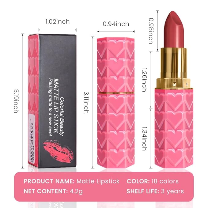 evpct 1Pcs Rose Pink Lipstick, Silky Velvet Matte Lipstick Pack Sets for Women, Long Lasting Smudge Proof Lipstick Lip Stain Makeup Kit matte lipstick 24 hours original P03