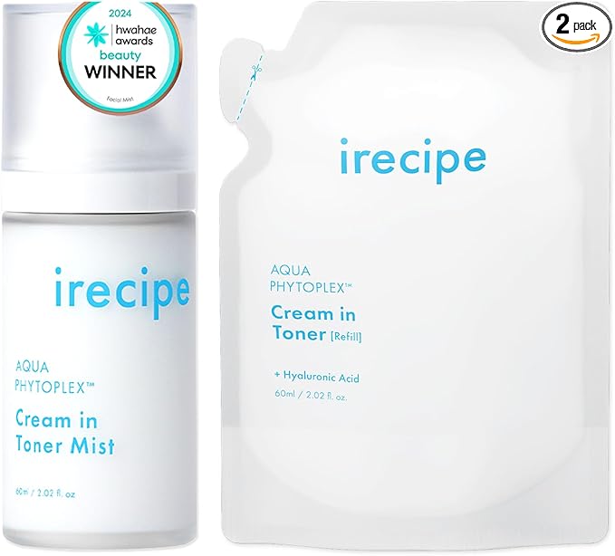 Aqua Phytoplex Cream in Toner Mist Long Lasting Deep Hydration, All-in-One Facial Mist for All Skin Type Unscented Clean Beauty, Vegan, Korean Skincare (60ml / 2.02 oz + 60ml Refill Pouch) (2)