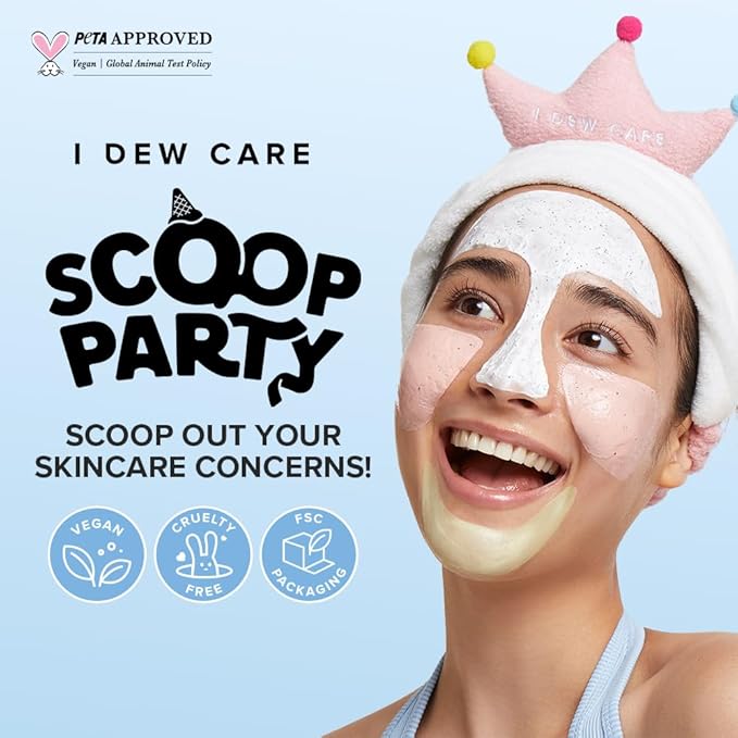 I DEW CARE Wash Off Face Mask Set - Scoop Party | Hyaluronic Acid Skincare Essentials, Moisturizing, Hydrating, Soothing, Exfoliating, Deep Cleansing Pore Refining, Stocking Stuffers