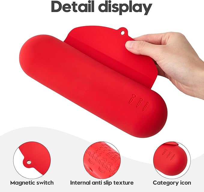 Silicone Makeup Brush Holder，Travel Makeup bag-Soft Portable Cosmetic Face Brushes Holder，Large Travel Makeup Brush Case with Anti-Fall Out Magnetic Closure