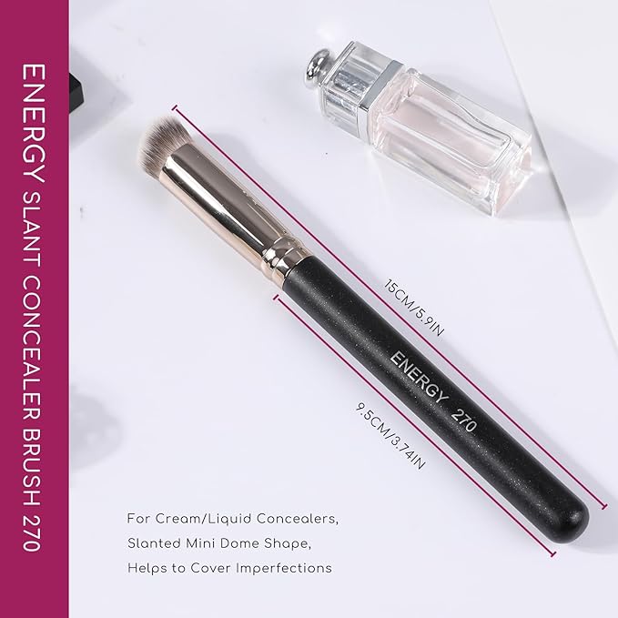 ENERGY Under Eye Concealer Brush Small Foundation Brush for Liquid Cream Powder Makeup Blending Concealing Setting Soft Dense Vegan Full Coverage Face Makeup Brush with Case