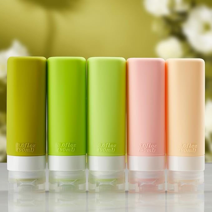 INSFIT Travel Bottles for Toiletries, TSA Approved 3oz Travel Size Containers, BPA Free Leak Proof Squeezable Silicone Tubes for Shampoo Conditioner Lotion Soap with Labels