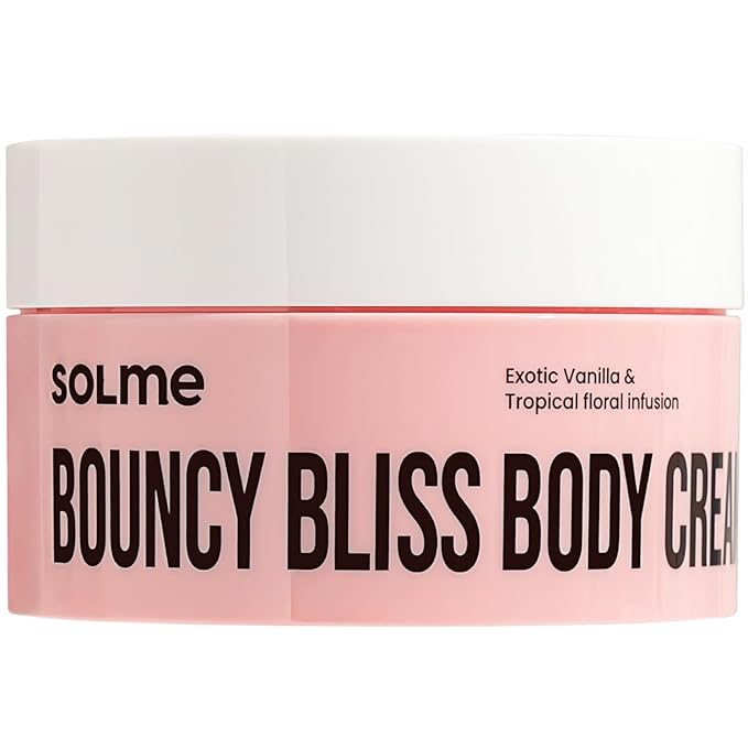 SOLME Bouncy Bliss Body Cream | Skin Tightening Body Butter with Coconut & Jojoba Oil, Collagen & Avocado Extract | Glowing Skin | Peach Vanilla Scent | K-Beauty, 6.76 fl. oz.