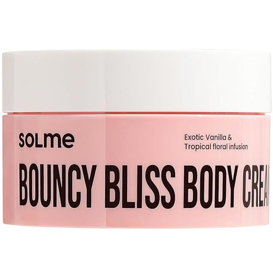 SOLME Bouncy Bliss Body Cream | Skin Tightening Body Butter with Coconut & Jojoba Oil, Collagen & Avocado Extract | Glowing Skin | Peach Vanilla Scent | K-Beauty, 6.76 fl. oz.