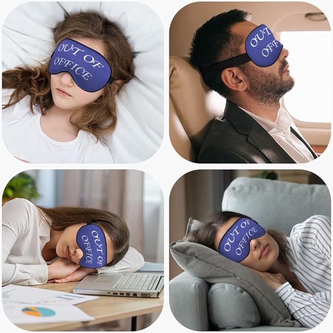 Out of Office Sleep Eye Mask Eye Cover Warning Reminder Slogan Blue White Silk Eye Mask for Sleeping with Adjustable Strap for Travel Nap Shift Work Office