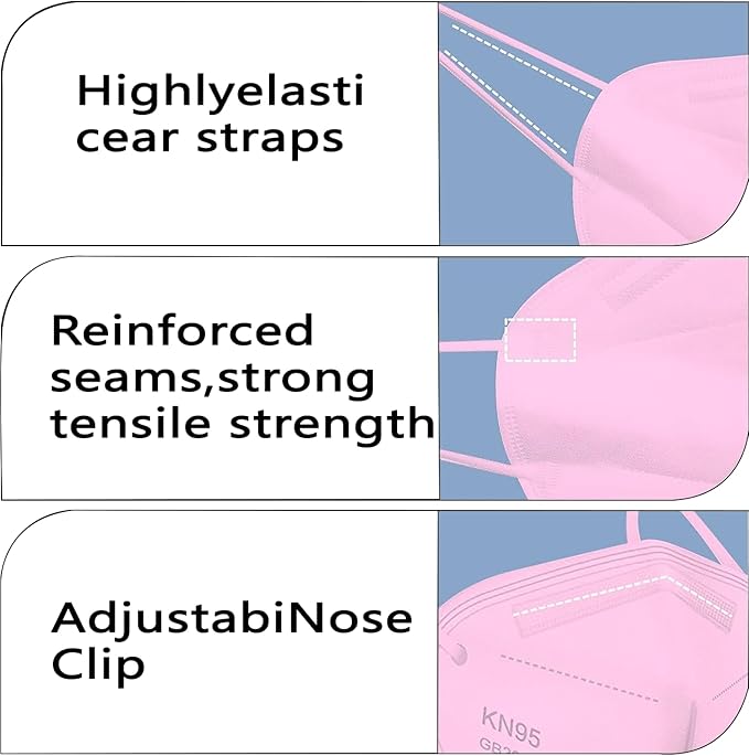 50pcs KN95 Face Mask 5 Layer Cup Dust Safety Masks Filter Efficiency≥95% Breathable Elastic Ear Loops Masks