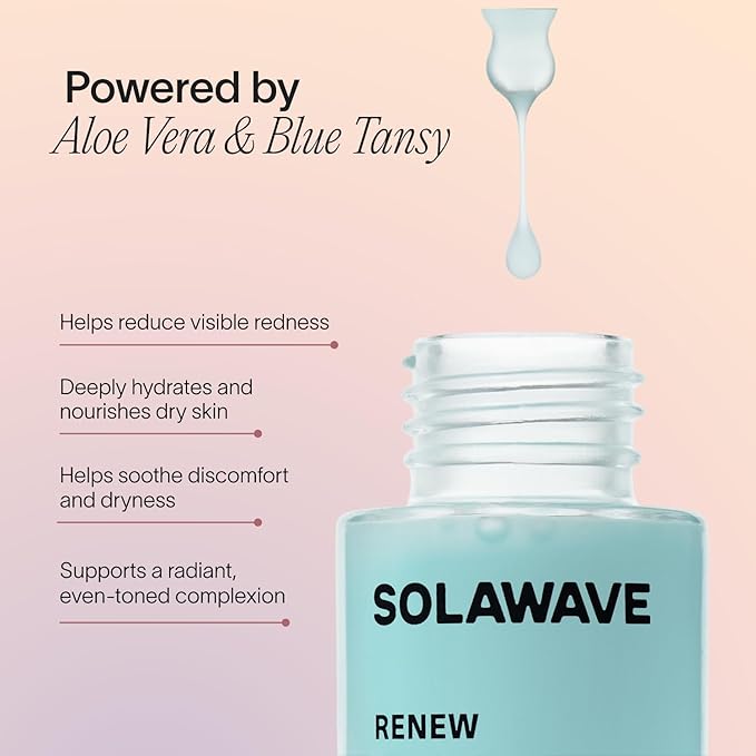 Solawave Renew Complex Red Light Therapy Activation Serum for Face & Neck | Pairs with LED Facial Wand Device | Hydrates & Plumps the Skin | Blue Tansy, Aloe Vera, Hyaluronic Acid (2 Pack - 1 Oz)