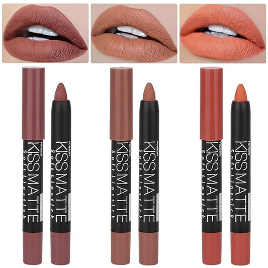 BINGBRUSH 3 Colors Longwear Lipstick Pack Set, Matte Color Stick Ultimate Lip Crayon for Makeup Collection - Nourishing Waterproof Velvet Lipgloss Lip Stain (08# 17# 19#)