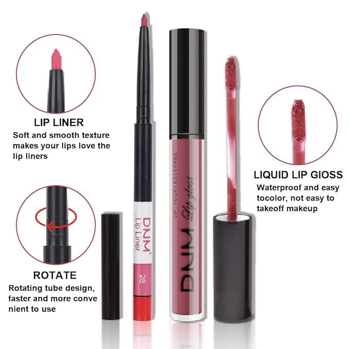 2pcs Matte Mauve Neutral Lip Liner and Lipstick Makeup Set, Liquid Lipstick 24H and Lip Liner Set Matt Liquid Lips Make Up Waterproof Long Lasting High Impact Color Lipstick Matte Kit（#28）