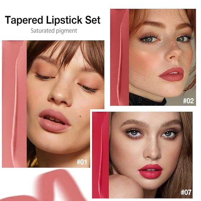 3Pcs Gradient Matte Lipstick Crayon Lip Liner pencil,Crayon Form and Cone Tip 2-in-1 Lip Liner and Lipstick Lip Combo Set Achieve Flawless Contour Gradual Ombre Effect lip Pencil for Old Women