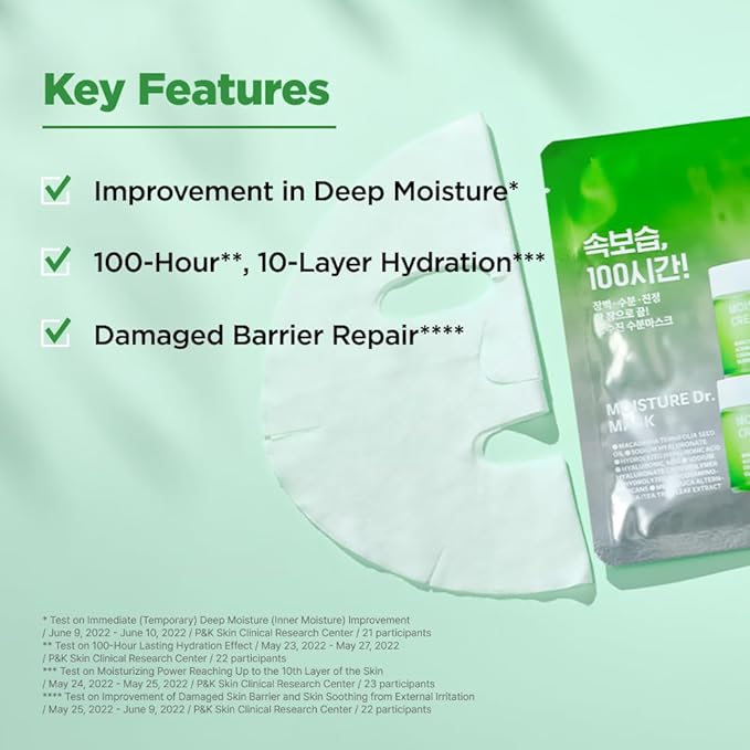 ISOI Moisture Dr. Mask Pack, Hydrating & Soothing Korean Sheet Mask for Face with Tea Tree, Ceramide & Hyaluronic Acid, Nourishing Skin Barrier Care, Korean Skin Care (10EA)