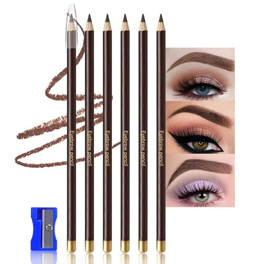 6Pcs Eyebrow Pencils for Women,Wooden Hard-Core Dark Brown Eyebrow and Eyeliner Pencil,Long Lasting Waterproof and Sweat-Proof,Beginner Makeup Brow Pencil,Create a Natural Eye Brow Makeup,Vegan