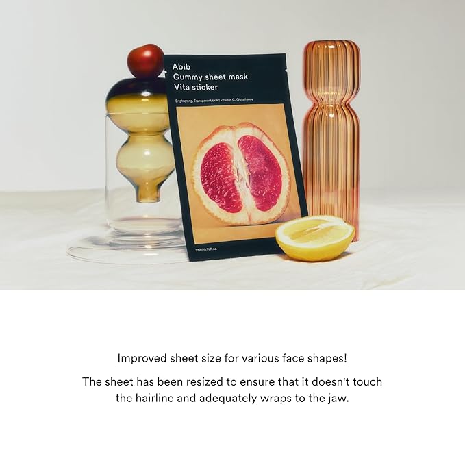 Abib Gummy Sheet Mask Vita Sticker(10 sheets) IBrightening & Soothing Sheet Mask with Niacinamide, Cica, Peptides & Vitamin Complex, Korean Skincare for Sensitive Skin