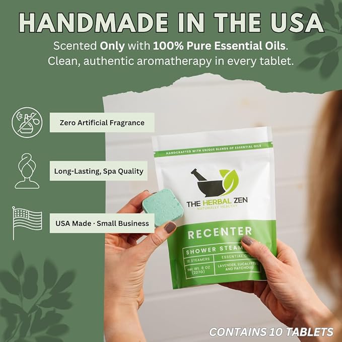 Recenter Shower Steamers Aromatherapy with Lavender and Eucalyptus Essential Oils, Aromatherapy Shower Bombs, Self Care Gift, Birthday Gift for Women, Bath Steamer for Women and Men