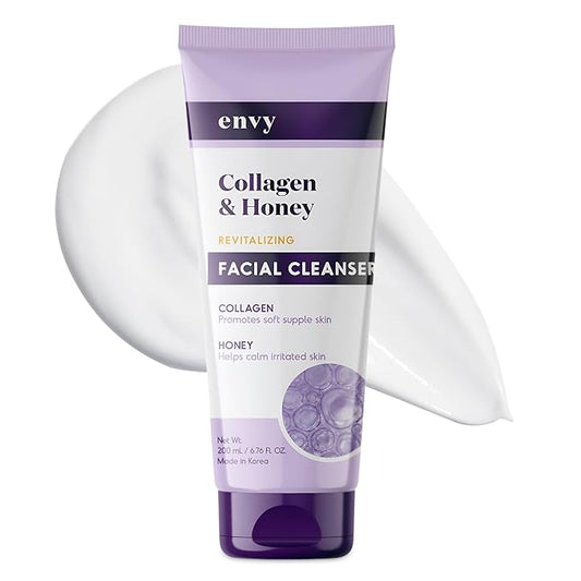 Envy Facial Cleanser with Collagen & Honey - Reduces Fine Lines, Wrinkles & Hydrates Skin - Clean, Cruelty-Free Korean Skin Care for All Skin Types - Dermatologist Tested - 6.76 oz