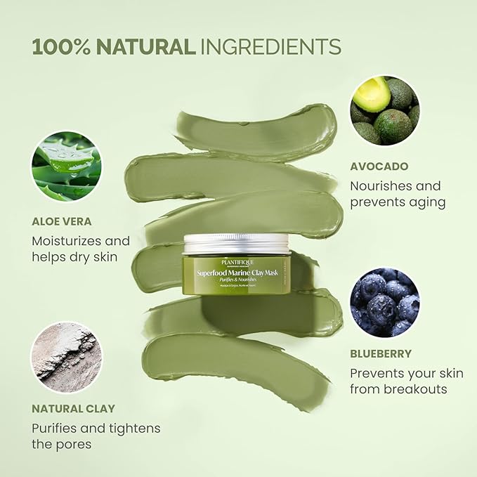 PLANTIFIQUE Korean Skincare Clay Mask – Hydrating Mud Mask with Avocado & Superfoods, Dermatologist-Tested for Face & Body – Vegan, 3.4 Oz/100ml