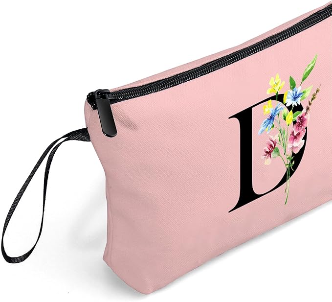 Women Birthday Maid of Honor Monogrammed Gifts for Bride Bridesmaid Sister Friend Her Teacher Makeup Cosmetic Bag with Mirror Mothers Day Christmas Graduation D