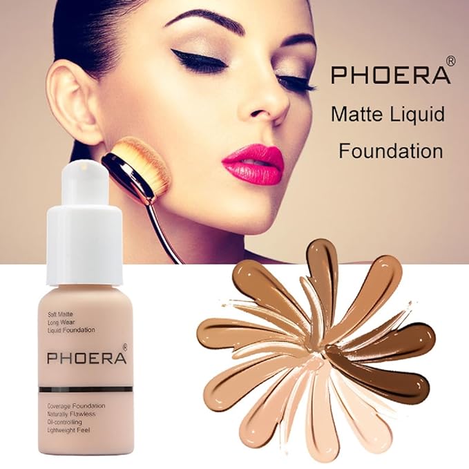 2Pack PHOERA Foundation,Full Coverage Flawless Soft Matte 24 HR Oil Control Waterproof Concealer Makeup. (109-Mocha)