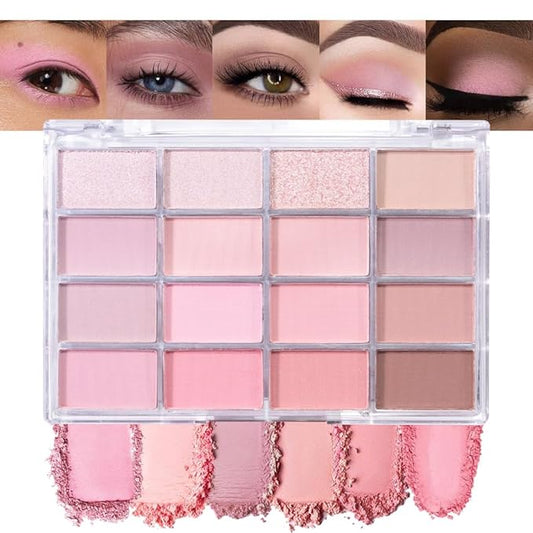 AMY'S DIARY 16 Colors Rose Pink Nude Eyeshadow Palette – Matte & Shimmer Finish – Warm Peach, Mauve, Champagne & Brown Tones – Highly Pigmented, Blendable, Travel Size for woman