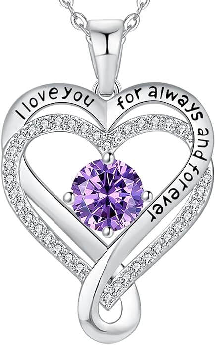 Jewelry for Women Wife Infinity Heart Birthstone I Love You Necklace S925 Anniversary Women Necklaces for Her Wife Birthday Gift Ideas, Birthday Present for Girlfriend Mom Daughter Sterling Silver