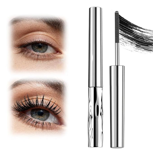 Iron Wand Mascara,Waterproof Metal Wand Mascara Tubing, 3D Curling Metal Wands Mascaras Black Washable, Long-lasting 3D Curling Eyelash, Smudge Proof & No Flaking (Black-1)