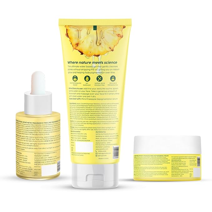PLIX - THE PLANT FIX Pineapple Pigmentation Skincare Kit For Dark Spot Removal | Cleanser, Face Serum and Moisturizer Combo With 2% Alpha Arbutin For Women & Men, Pack of 3