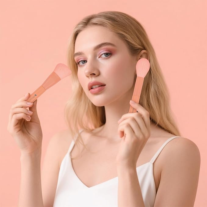 DUcare Professional Makeup Brushes Set 8pcs with Case, Make up Brush Set Kabuki Foundation Contour Blending Face Powder Blush Concealers Eyeshadow Eyebrow Brush Synthetic, Travel Gifts Set Salmon Pink