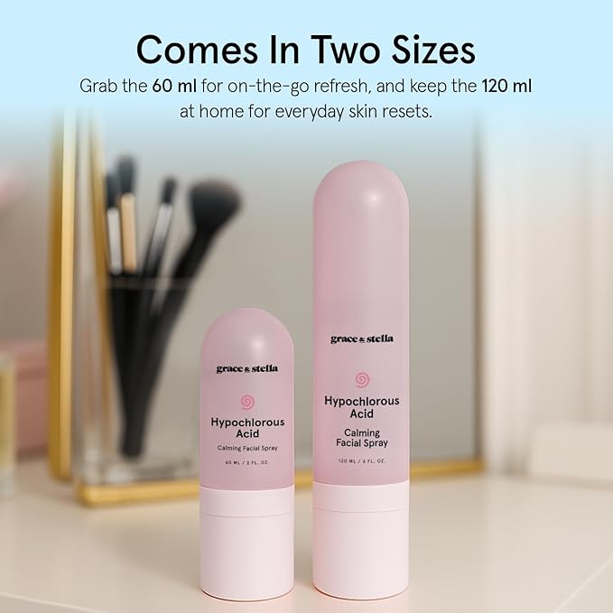 grace & stella Hypochlorous Acid Spray for Face - Acne Spray - Gentle Face Mist to Calm Redness, Flare-Ups, Breakouts, Body Acne, Bacne - Soothing Facial Mist for Sensitive Skin (120ml/4 fl oz)