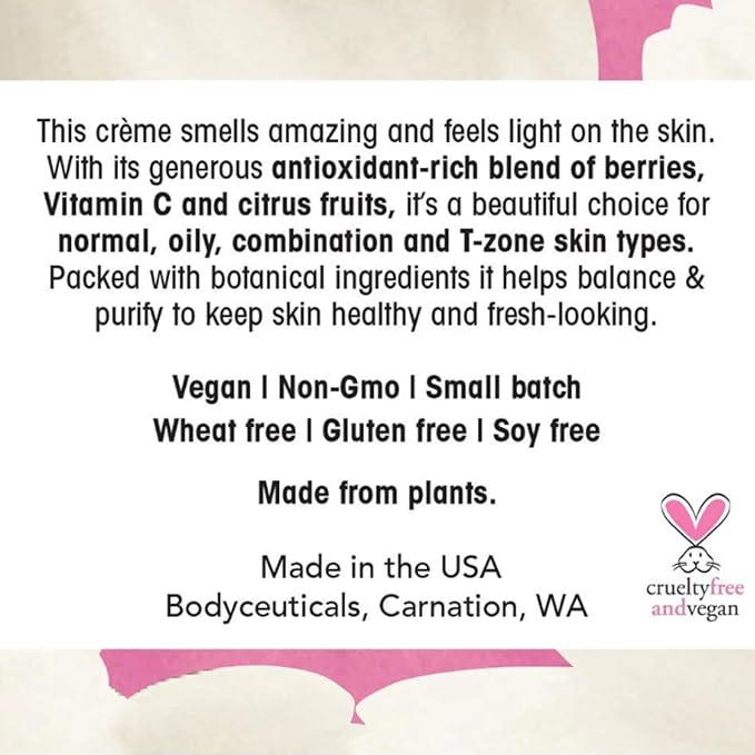 Calendula + Antioxidants Facial Crème – Natural Moisturizer with Vitamin C, Blueberry, Cranberry & Neem – Lightweight, Non-Comedogenic, Vegan – 2 oz