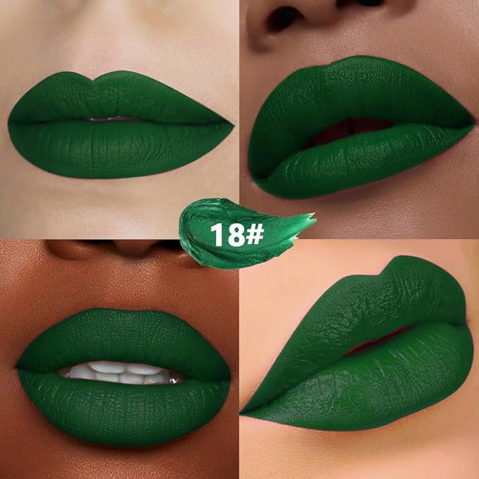 Sea Green Matte Creamy Lipstick for Women, Longwear Lip Gloss Face Paint Stick, Lip Stick Stain Long Lasting Waterproof Easy Application Full Coverage Velvet Gloss for Party Halloween Makeup 18