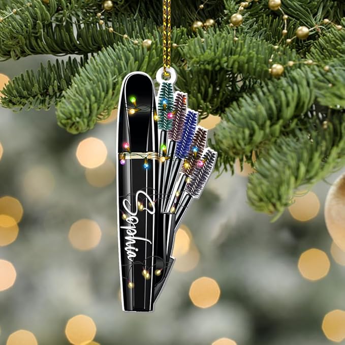Personalized Name Mascara Christmas Shape Acrylic Flat Ornament, Makeup Mascara Ornament, Girl Makeup Artist Christmas Ornament Makeup Stylist Ornament 105