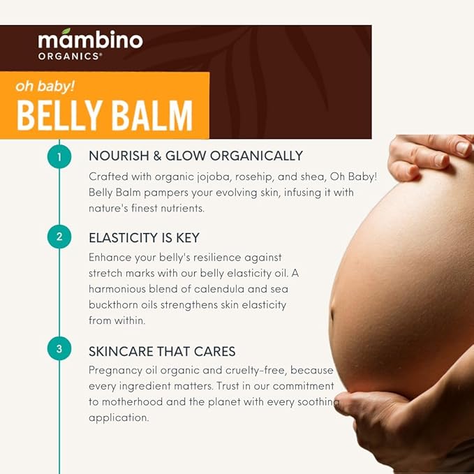 Mambino Organics Oh Baby! Belly Balm for Pregnant Women, Organic Shea Butter, Tamanu Oil and Calendula, Helps Reduce Stretch Marks in Pregnancy, Vegan, Maternity Skin Care, 2.5 fl oz
