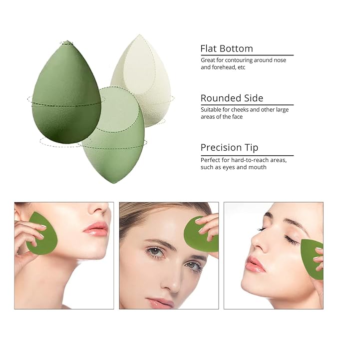 5 Pcs Makeup Sponges Set - 4 Beauty sponges Blending Blenders with 1 Holder and Egg Case, Flawless for Cream, Powder and Liquid (Pink) (Green)