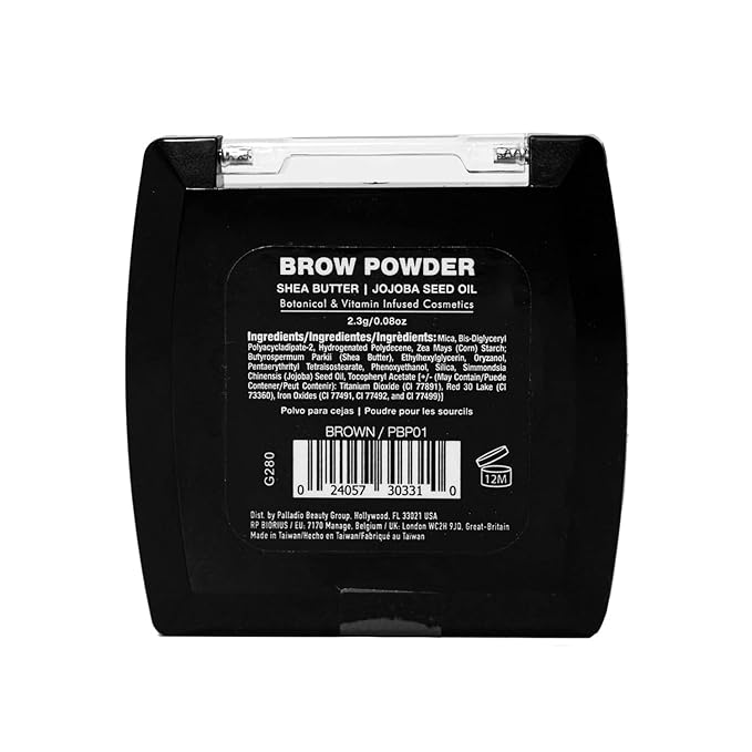 Palladio Brow Powder for Eyebrows, Soft and Natural Eyebrow Powder with Jojoba Oil & Shea Butter, Helps Enhance & Define Brows, Compact Size for Purse or Travel, Includes Applicator Brush, Dark Brown