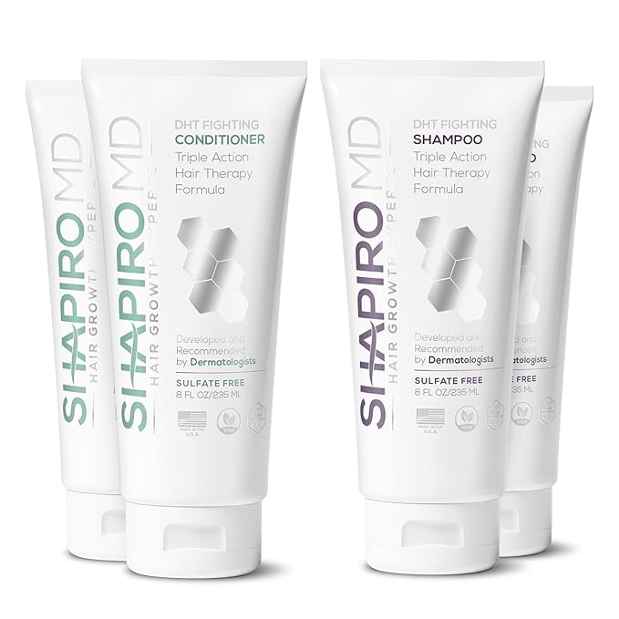 Shapiro MD Hair Growth Experts Hair Loss Shampoo and Conditioner, DHT Fighting Vegan Formula for Thinning Hair Developed by Dermatologists, Experience Healthier & Thicker Hair - 2 Month Supply