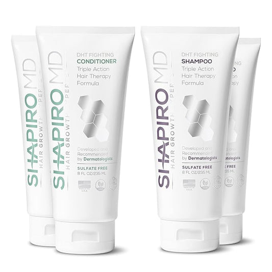 Shapiro MD Hair Growth Experts Hair Loss Shampoo and Conditioner, DHT Fighting Vegan Formula for Thinning Hair Developed by Dermatologists, Experience Healthier & Thicker Hair - 2 Month Supply