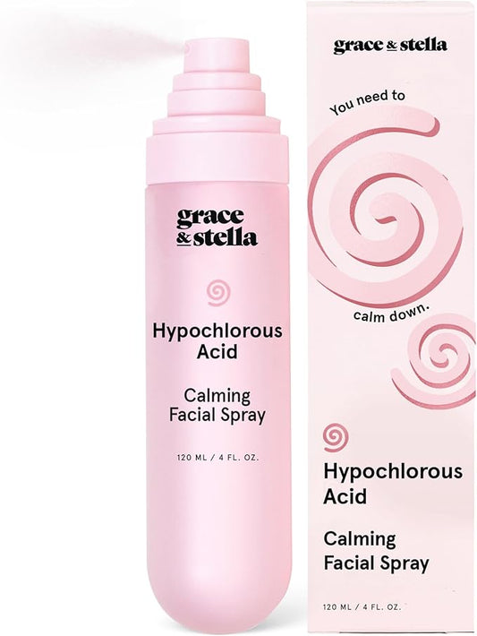 grace & stella Hypochlorous Acid Spray for Face - Acne Spray - Gentle Face Mist to Calm Redness, Flare-Ups, Breakouts, Body Acne, Bacne - Soothing Facial Mist for Sensitive Skin (120ml/4 fl oz)