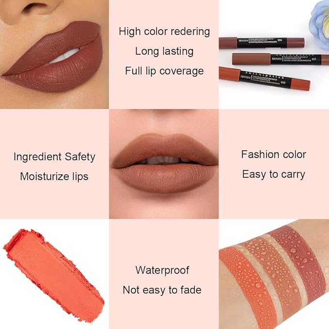 BINGBRUSH 3 Colors Longwear Lipstick Pack Set, Matte Color Stick Ultimate Lip Crayon for Makeup Collection - Nourishing Waterproof Velvet Lipgloss Lip Stain (08# 17# 19#)